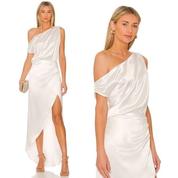 NONchalant Label | NEW Dinah One Shoulder Satin Formal Maxi Dress White Size XS